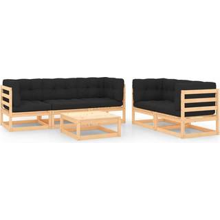 Loungesæt Til Haven 6 Dele Massivt Fyrretræ - Naturfarvet og antracitgrå / Ja