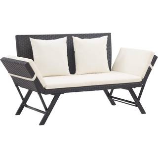 havebænk med hynder 176 cm polyrattan sort