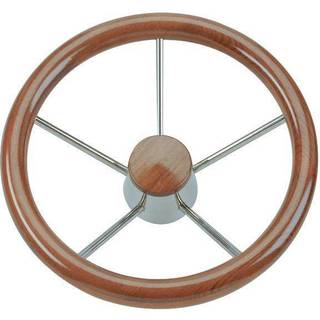 Bådrat motorbåd Savoretti, rustfrit stål &amp; teak, Ø400 mm, med nav, passer 3/4" (19 mm) rataksel, brun