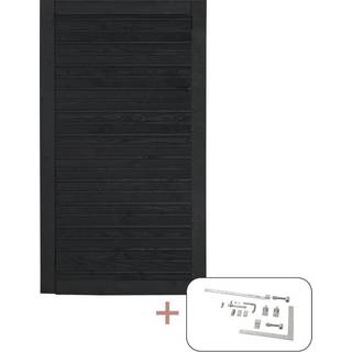 PLUS Plank enkeltlåge inkl. beslag, sort/nåletræ - 100 x 163 cm