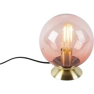 Art Deco bordlampe messing med lyserødt glas - Pallon