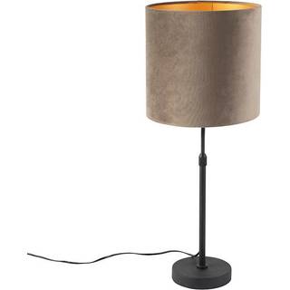 Bordlampe sort med taupe-farvet fløjlsskærm med guld 25 cm - Parte