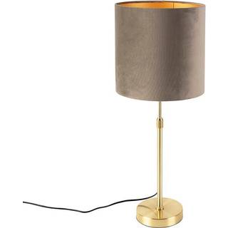 Bordlampe guld/messing med taupe-farvet fløjlsskærm 25 cm - Parte