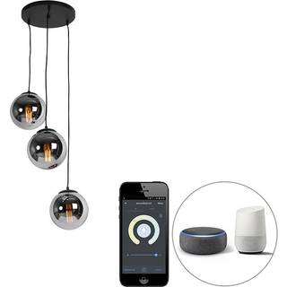 Smart pendellampe sort med røgglas 3-lys inkl. Wifi ST64 - Pallon