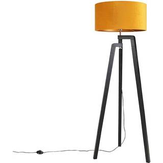 Gulvlampe tripod sort med gul skærm og guld 50 cm - Puros
