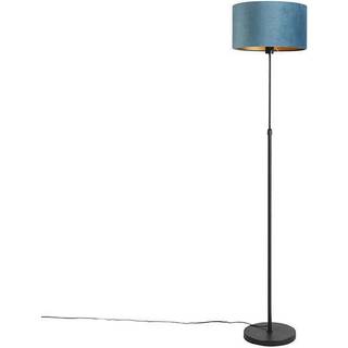 Gulvlampe sort med blå fløjlsskærm med guld 35 cm - Parte