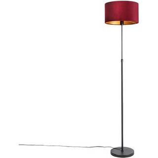 Gulvlampe sort med rød fløjlsskærm med guld 35 cm - Parte