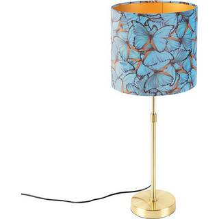 Bordlampe guld/messing med fløjlsskærm sommerfugle 25 cm - Parte