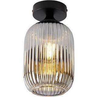 Art Deco loftslampe sort med røgglas - Banci