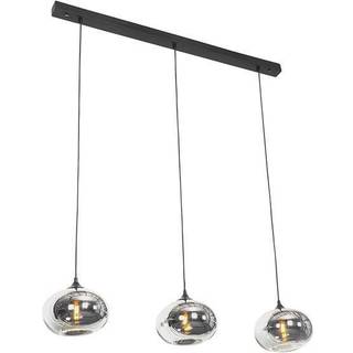 Art Deco Pendellampe sort med røgglas aflang 3-lys - Busa