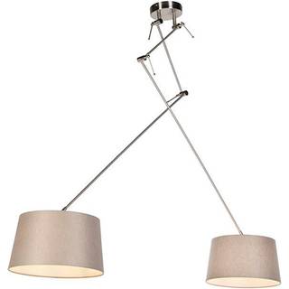 Hængelampe med linneskærme taupe 35 cm - Blitz II stål