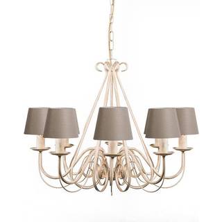 Cremefarvet 60 cm lysekrone med taupe lampeskærme - Giuseppe 8
