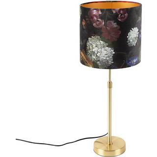 Bordlampe guld/messing med fløjlsskærm blomster 25 cm - Parte