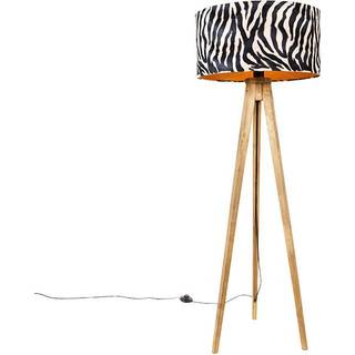Vintage gulvlampe træskærm Zebra Print 50 cm - Tripod Classic