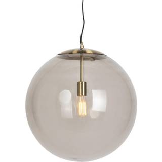 Moderne pendellampe messing med røgglas 50 cm - Ball