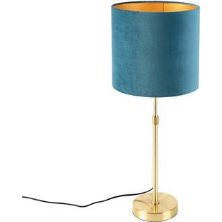 Bordlampe guld / messing med velourskærm blå 25 cm - Parte