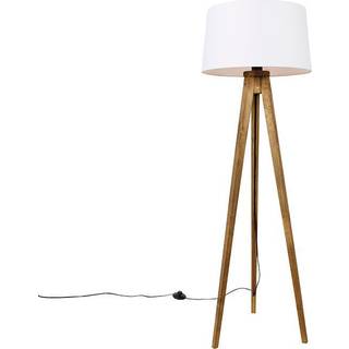 Rustik tripod vintage træ med hvidt linnedskærm 45 cm - Tripod Classic