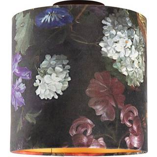 Loftslampe med fløjlsskærm blomster med guld 25 cm - Combi sort