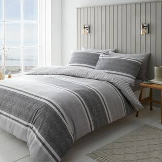 Catherine Lansfield Catherine Lansfield Charcoal Textured Banded Stripe Reversible Duvet Cover Set