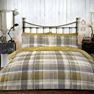 Dreams & Drapes Dreams & Drapes Ochre Yellow Connolly Check 100% Cotton Duvet Cover and Pillowcase Set