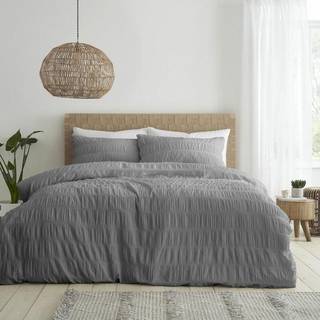Catherine Lansfield Catherine Lansfield Grey Seersucker Easy Care Duvet Cover Set