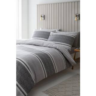 Catherine Lansfield Catherine Lansfield Charcoal Textured Banded Stripe Reversible Duvet Cover Set