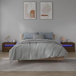 sengeborde med LED-lys 2 stk. 60x35x40 cm brun eg