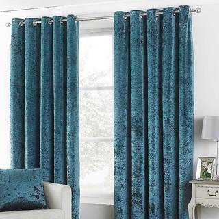 Paoletti Riva Paoletti Teal Blue Verona Crushed Velvet Eyelet Curtains