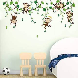 Decalmile Monkey Climbing Tree Wall Decals Jungle Animals Wall Stickers Kids Room Baby Nurserh Sovev?relse V?gindretning