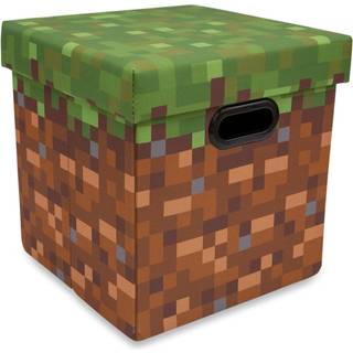 Minecraft Grassy Block 13-tommer opbevaringsbin med l?g | Foldbar stofkurvbeholder Cube Arrang?r med h?ndtag Cubby til hylder skab | Hjemindretni