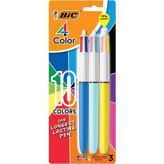 BIC 4-Color Original og mode udtrækkelige kuglepenner Medium Point (1,0 mm) 3-tællerpakke Udtrækkelig kuglepen med langvarig farverig blæk