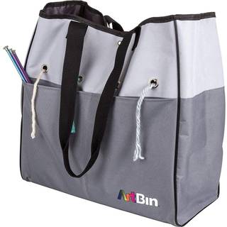 Artbin 6821AG Yarn Tote Portable Knitting & Crochet Storage Pose With Lift-Out Yarn Organizer [1] Poly Canvas Tote Bag Gray & Black