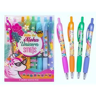 Glitter gel smens - aloha enhj?rning duftende kuglepenne farvet gelbl?k medium punkt 8 t?lling