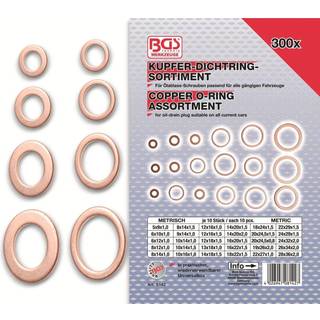 BGS Kobber pakningsringesortiment 5-28mm. 300 dele