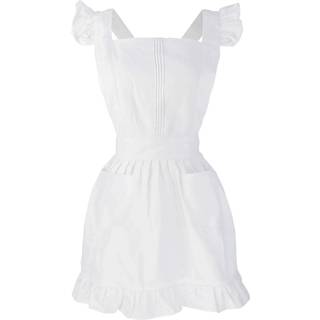 Lilments Retro Justerbar Ruffle Apron Kitchen Cooking Baking Cleaning Maid Costume (White)
