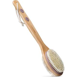 MainBasics Rygskrubber til brusebad - Med langt skaft, tosidede eksfolierende og bløde børster, lavendeltræ