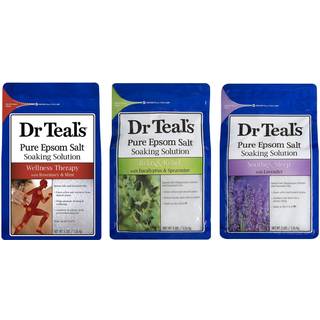 Dr. Teals Pure Epsom Salt Soaking Solution Gift Set (3 Pack 3lbs Ea.) - Soothe & Sleep Lavendel Relax & Relief Eucalyptus med Spearmint Wellness