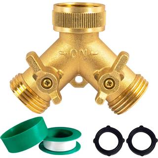 Hourleey Brass Garden Slange Splitter (2 Way) Solid messing Slange Y Splitter 2 Ventiler med 2 ekstra gummi -skiver (messing)