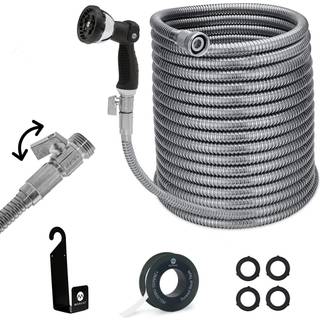Morvat Heavy Duty 150 fod rustfrit st?l Haveslange med al messingafslutningsventil Kink og Tangle Fre