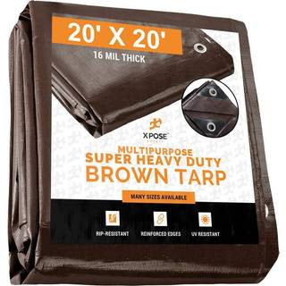 20 'X 20' Super Heavy Duty 16 Mil Brown Poly Tarp -dækning - Tyk vandtæt UV -resistent rip og tåreikker tarpaulin med grommets og forstærkede kan