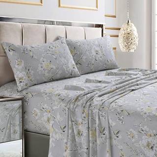 Tribeca Living King Bed Sheet Set Soft Cotton Sateen Printed Sheets Blomsterprint Ekstra Deep Pocket 300 trådtælling 4-delt sengetøj sæt Colmar S