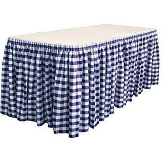 La Linen Polyester Gingham Checkered Bord nederdel 21-fod med 29-tommer lang med 15 l-clips hvid og marinebl?