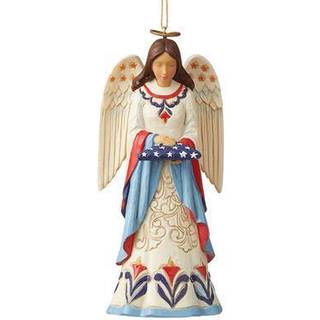 Enesco Jim Shore Heartwood Creek Patriotic Angel Holding foldet flag h?ngende ornament 4,72 tommer flerfarvet