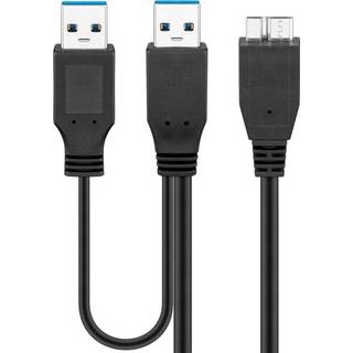USB-A 3.0 Dual power kabel til USB-A/Micro USB, sort, 0,3m