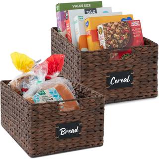 Bedste valgprodukter pantry kurve s?t af 2 16x12in vand Hyacint opbevaringskurve V?vet kurvarrang?rer med h?ndtag m/tavle etiketkridtmark?r - Bru