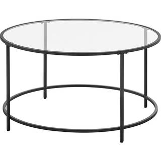 Vasagle rundt sofabord, glasbord med stålramme, tempereret glas, sort