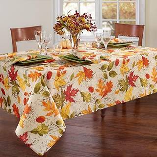 Elrene Home Fashions Efterår Blade Fall Printed Wrinkle Resistant Tabge Plight Holiday Bord Cover til formel eller hverdagsanvendelse 60 """" X144