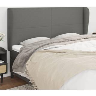 Sengegavl Med Kanter Stof - Mørkegrå / 203 x 23 x 118/128 cm