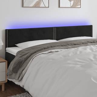 Sengegavl Med Led-Lys Velour - Sort / 200 x 5 x 78/88 cm