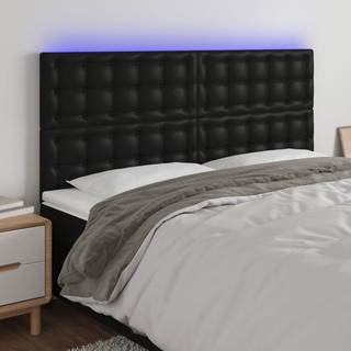 sengegavl med LED-lys 200x5x118/128 cm kunstlæder sort
